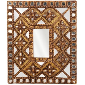 SPANISH CARVED AND GILT WOOD WALL MIRROR WITH INSET MIRRORS C 1950.