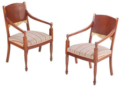 PAIR OF RUSSIAN STYLE MAHOGANY AND GILTWOOD OPEN ARMCHAIRS C 1940.