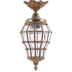 BRONZE AND GLASS LANTERN C 1940 IN THE VERSAILLES PATTERN.