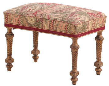 FRENCH REGENCY STYLE CARVED AND GILTWOOD UPHOLSTERED BENCH C 1920.