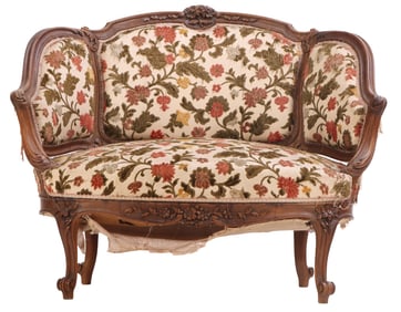 FRENCH CARVED WALNUT CANAPE IN THE LOUIS XV STYLE C 1900.