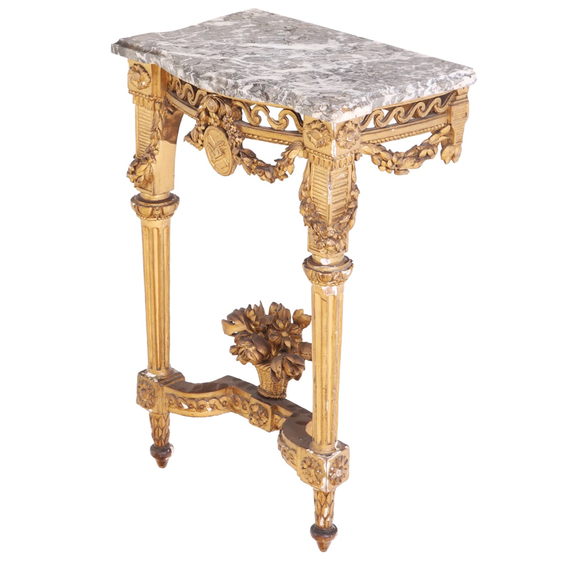 FRENCH LOUIS XV STYLE GILTWOOD AND GESSO MARBLE TOP CONSOLE TABLE C 1900. (1 of 6)