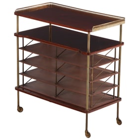 FRENCH DIRECTOIRE STYLE MAHOGANY AND BRASS OPEN FILE ON WHEELS C 1940.