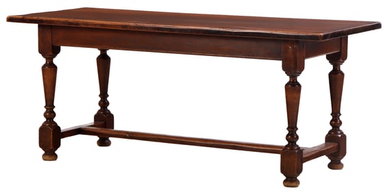 FRENCH OAK WRITING TABLE OR DINING TABLE C 1900 HAVING TURNED LEGS.
