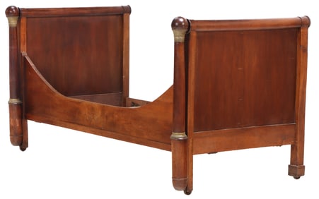 MAHOGANY FRENCH EMPIRE BRONZE MOUNTED DAYBED C 1860. DISMANTLES.