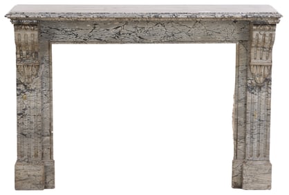 A PETITE FRENCH GREY MARBLE MANTLE C 1880. DISMANTLES FOR TRANSPORT.