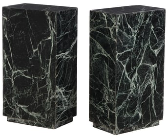 PAIR GREEN MARBLE PEDESTALS HAVING RECESSED BASES.