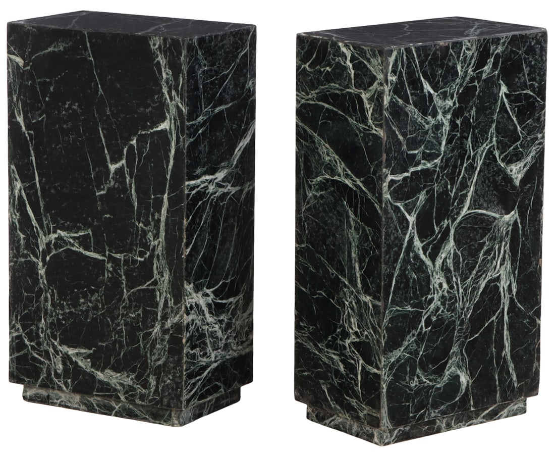 PAIR GREEN MARBLE PEDESTALS HAVING RECESSED BASES. (1 of 4)