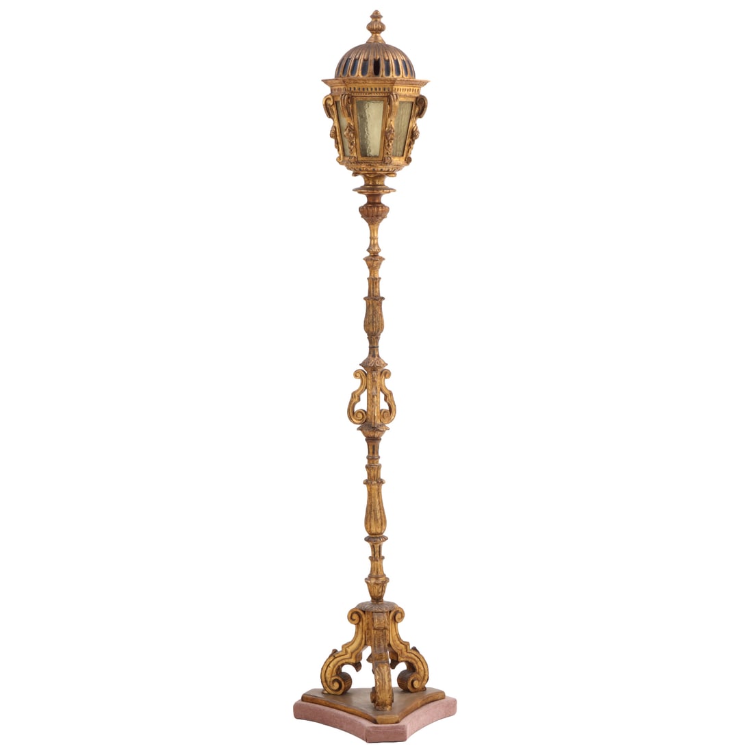 SPANISH CARVED AND GILT WOOD FLOOR LAMP IN THE FORM OF A LANTERN C 1910. (1 of 8)