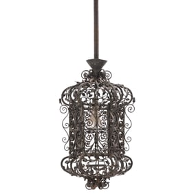 FRENCH WROUGHT IRON LANTERN HAVING VERY FINE LEAVES AND BERRIES C 1900.