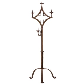 FRENCH NEO-GOTHIC HEAVY IRON CANDLE STICK.