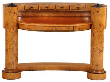 BURL WOOD BIEDERMEIER STYLE DESK IN THE MANNER OF JOSEF DANHAUSER.
