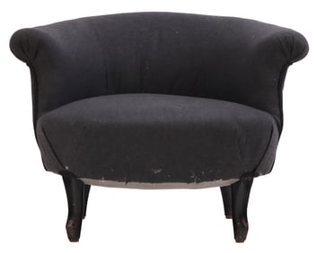 NINETEENTH CENTURY FRENCH WALNUT TUB CHAIR WITH ROUNDED BACK.