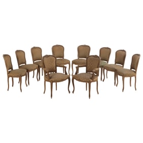 TEN PAINTED FRENCH LOUIS XV STYLE DINING CHAIRS WITH TWO ARM CHAIRS C 1930.