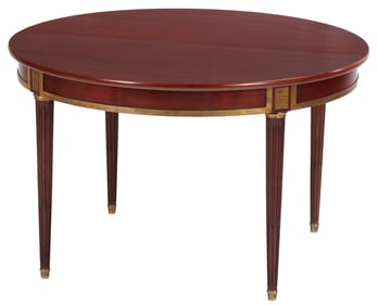 QUALITY FRENCH BRONZE MOUNTED MAHOGANY DINING TABLE IN THE DIRECTOIRE STYLE C 1945.