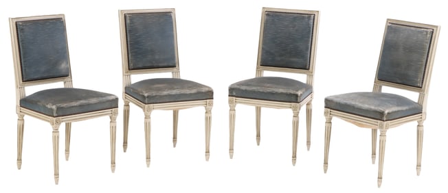 FOUR PAINTED FRENCH LOUIS XVI STYLE DINING CHAIRS C 1940.