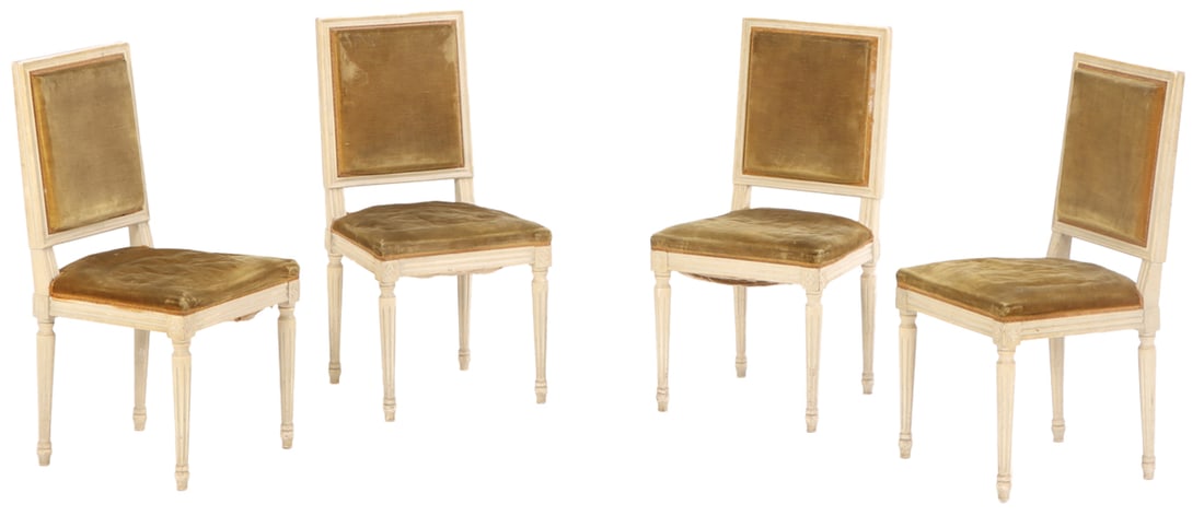 FOUR PAINTED FRENCH LOUIS XVI STYLE DINING CHAIRS C 1940. (1 of 7)