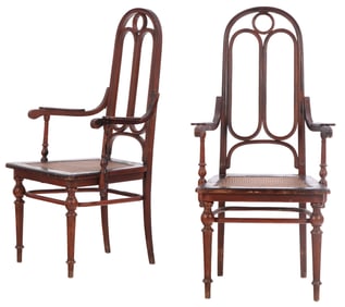 PAIR BENTWOOD ARM CHAIRS MADE BY FISCHEL, AUSTRIA C 1900.