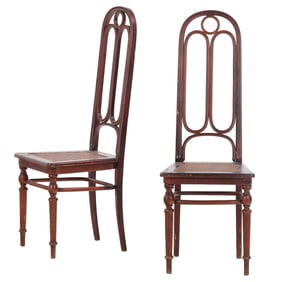 PAIR BENTWOOD SIDE CHAIRS MADE BY FISCHEL, AUSTRIA C 1900. PARTIAL LABEL.