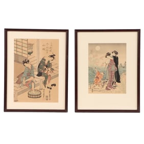 6 FRAMED JAPANESE WOODBLOCK PRINTS BY VARIOUS EDO PERIOD ARTISTS C 1860S