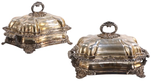 PAIR OF SHEFFIELD STERLING SILVER COVERED WARMING DISHES, HALLMARKED KG & CO STAMPED WITH LION