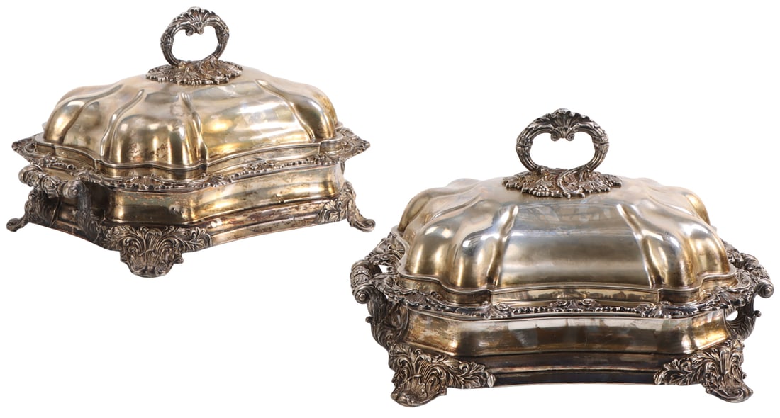 PAIR OF SHEFFIELD STERLING SILVER COVERED WARMING DISHES, HALLMARKED KG & CO STAMPED WITH LION (1 of 7)