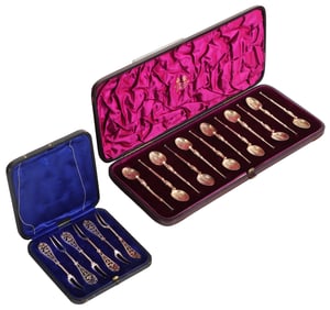 TWO SETS OF ENGLISH STERLING CUTLERY INCLUDING 6 MARTIN HALL & CO. OLIVE FORKS AND 12 EDWARD