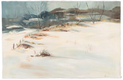 A VINTAGE IMPRESSIONIST OIL ON CANVAS PAINTING OF A WINTER LANDSCAPE, SIGNED BRESLIN.