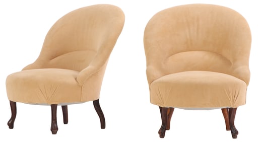 PAIR NINETEENTH CENTURY WALNUT SALON CHAIRS.