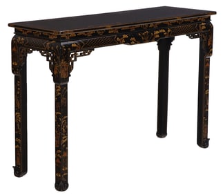 CHINESE CHIPPENDALE STYLE CHINOISERIE DECORATED CONSOLE TABLE C 1940.