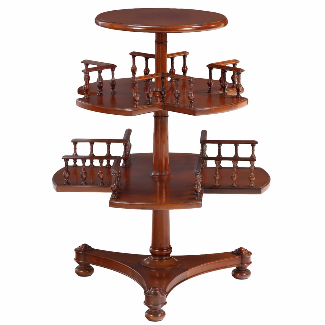 REGENCY STYLE ENGLISH MAHOGANY REVOLVING BOOKCASE WITH SPINDLED GALLERY. (1 of 5)