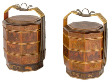 A PAIR OF CHINESE WEDDING OR PICNIC BASKETS, 19TH C.