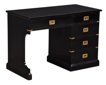 AN EBONIZED CAMPAIGN STYLE WRITING DESK WITH BRONZE HARDWARE CIRCA 1950.