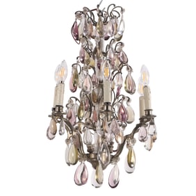 FRENCH FIVE ARM SILVER PLATE CRYSTAL CHANDELIER C 1910.
