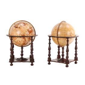 RARE PAIR OF NINETEENTH CENTURY GLOBES ON WALNUT BASES