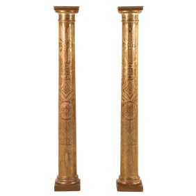 PAIR OF GILTWOOD COLUMNS HAVING INCISED DETAILS C 1920.
