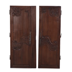 PAIR EARLY NINTEENTH CENTURY CARVED OAK CABINET DOORS.