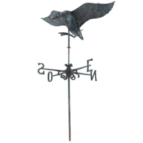 FLYING GOOSE WEATHER VANE, METAL WITH VERDIGRIS PATINA FINISH, ALUMINUM LEG C LATE 20TH CENTURY