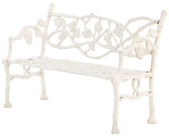 PAINTED CAST IRON TWIG FORM GARDEN BENCH.