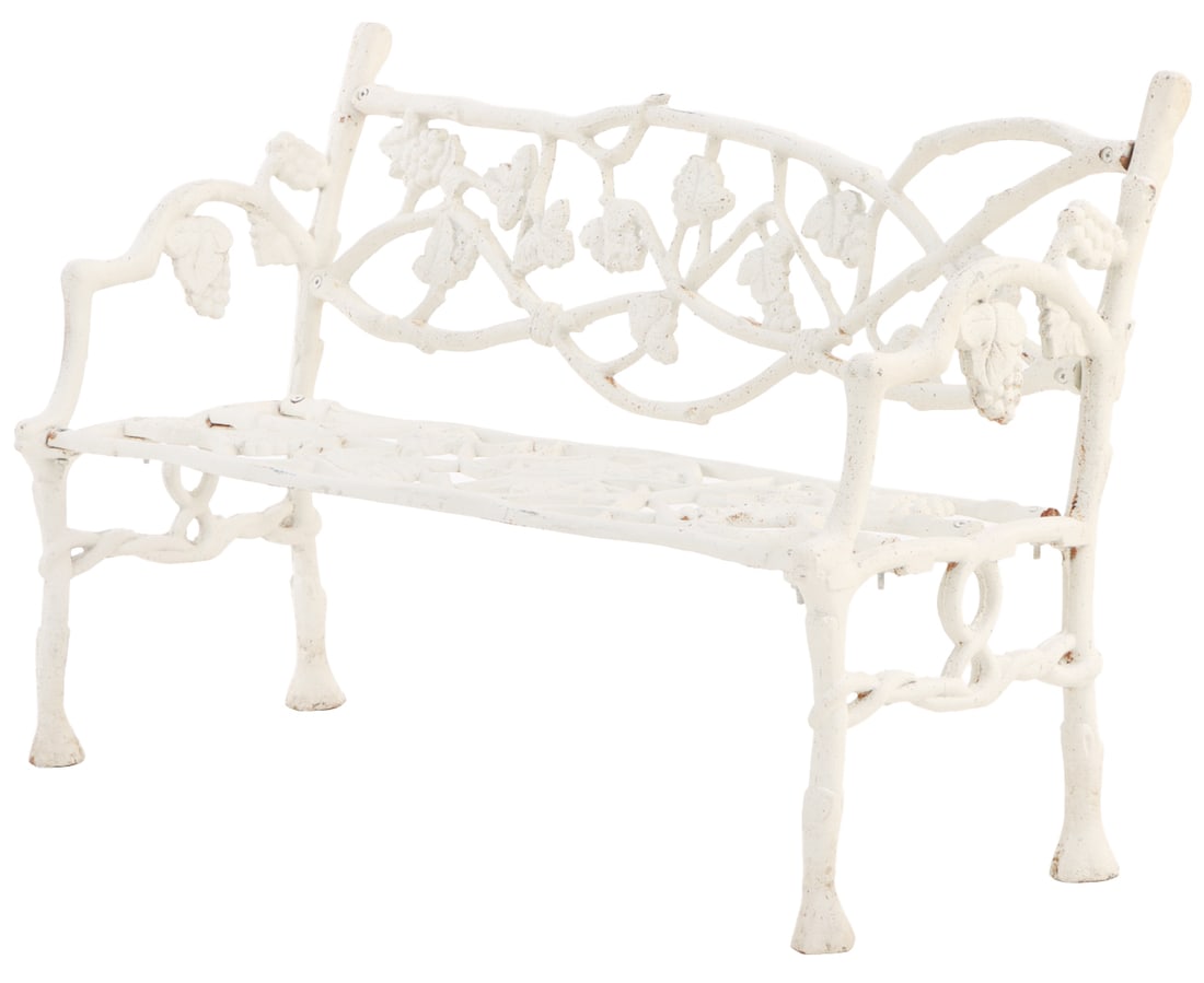 PAINTED CAST IRON TWIG FORM GARDEN BENCH. (1 of 6)