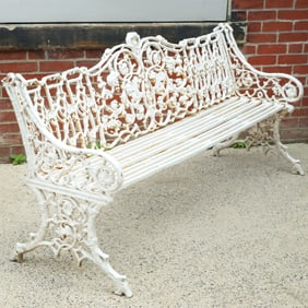 LARGE COALBROOKDALE STYLE CAST IRON GARDEN BENCH.