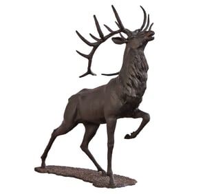 70" CAST IRON GARDEN FIGURE OF AN ELK WITH RAISED LEG.