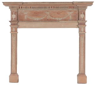 AN ENGLISH GEORGIAN STYLE CARVED PINE FIRE SURROUND / MANTEL CIRCA 1860.