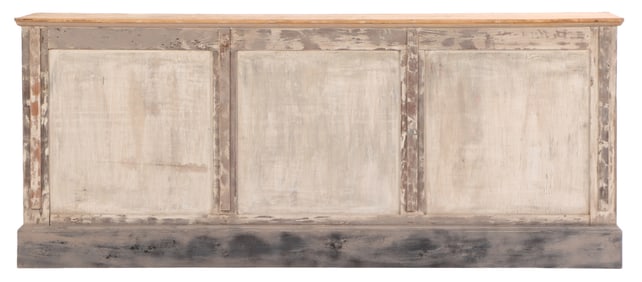 PAINTED PINE STORE COUNTER HAVING A SINGLE DRAWER C 1900.