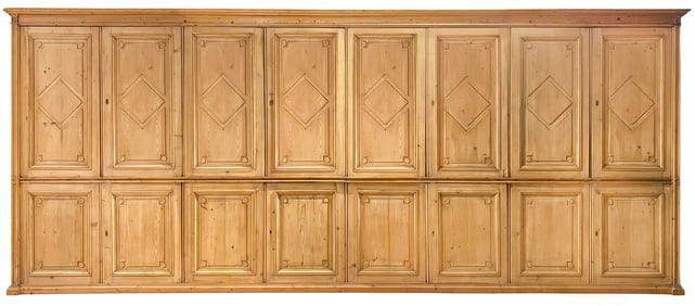 ONE OF TWO GRAND GEORGIAN STYLE PINE LIBRARY OR KITCHEN CABINETS. THIS CABINET WOULD BE GREAT AS A