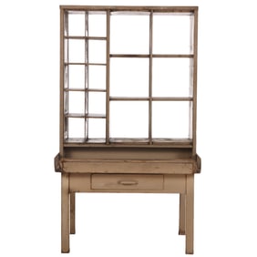 TWO PART IRON POSTAL TABLE THAT WOULD MAKE A GREAT POTTING TABLE.