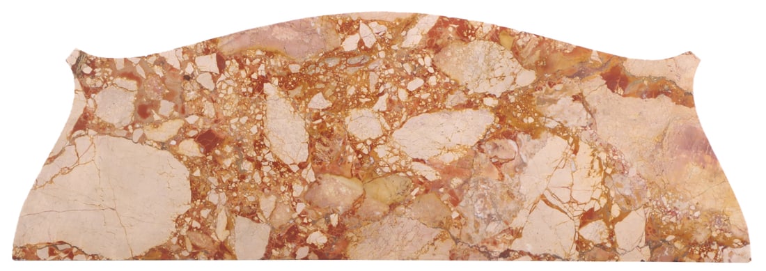 A SHAPED PIECE OF MARBLE FROM A PIECE OF FURNITURE C 1920.: A shaped piece of marble from a piece of furniture C 1920. Wd: 68.75" Dpth: 23.5"