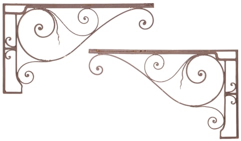 LARGE PAIR OF SCROLL FORM IRON BRACKETS C 1900