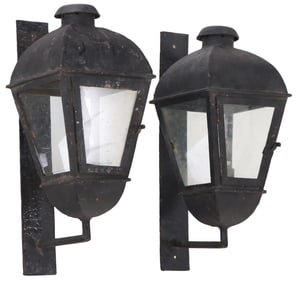 PAIR OF LANTERN FORM IRON WALL SCONCES C 1940.