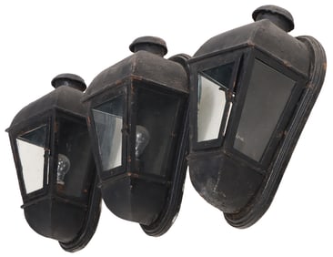 THREE MATCHING IRON WALL SCONCES C 1940.